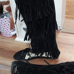 Black Fringe Sandals